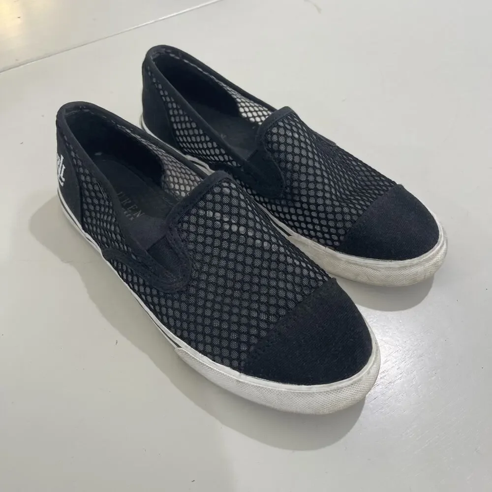Lauren Ralph Lauren Janis Women Sz 7 Slip on Sneakers Black Mesh Preppy Sailing